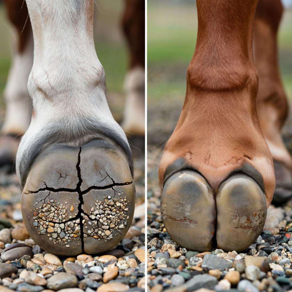 Cracked hoof with dirt vs clean hoof cleaning result