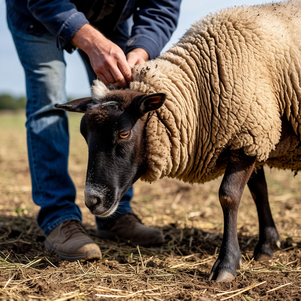 Hoof rot in sheep during farm inspection