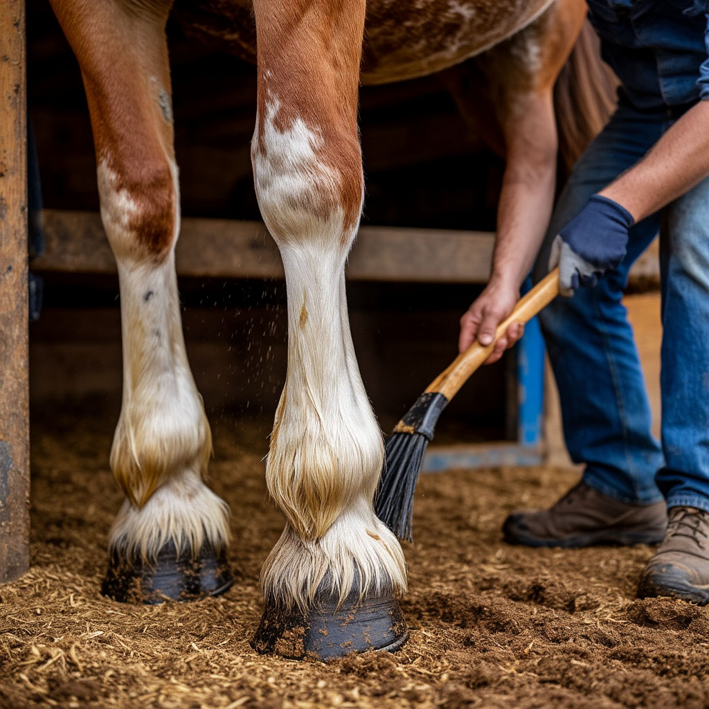 Thrush in horses during hoof cleaning