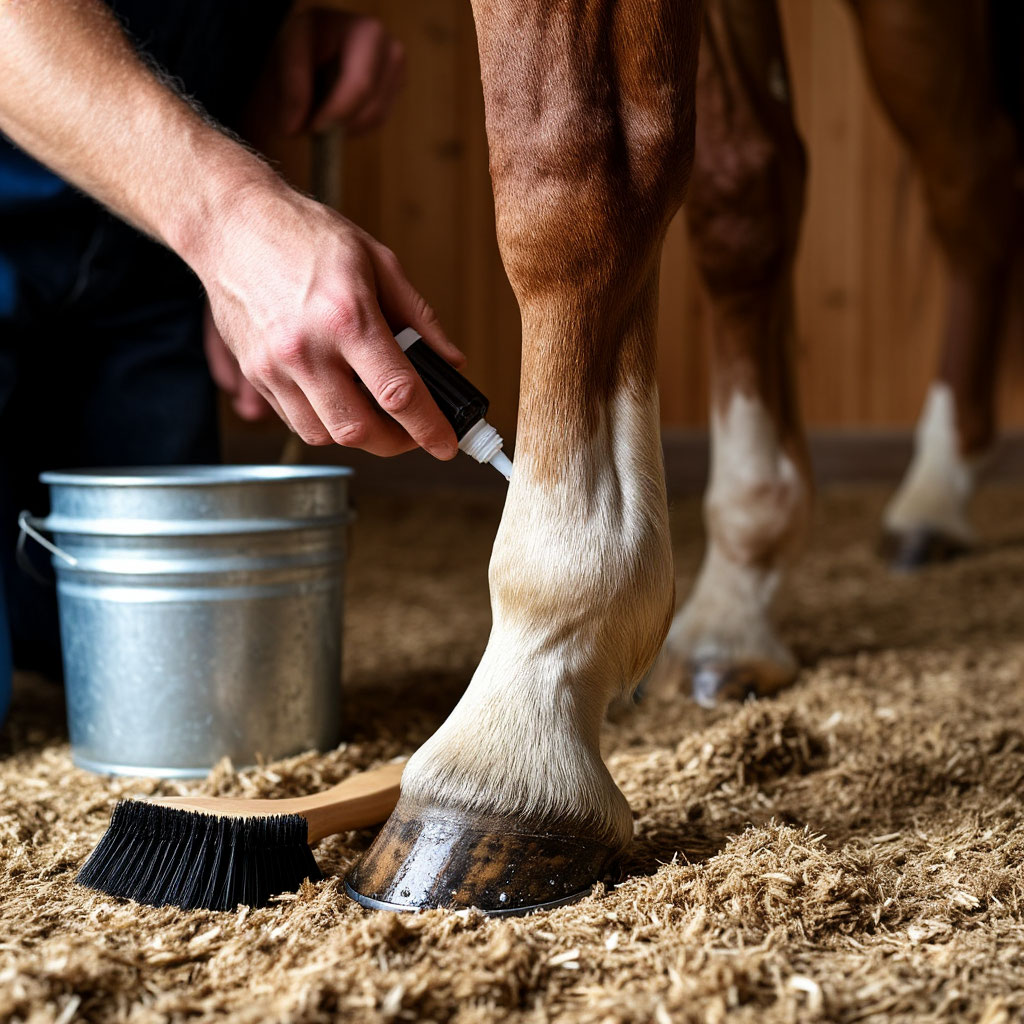 Treating thrush in horses with cleaning solution